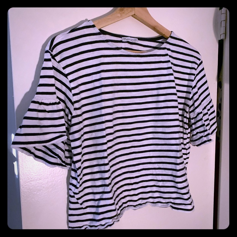 Zara ruffle sleeve cotton tee